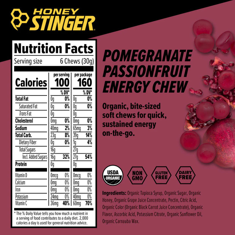 Load image into Gallery viewer, Honey Stinger Organic Energy Chews Pomegranate Nutrition