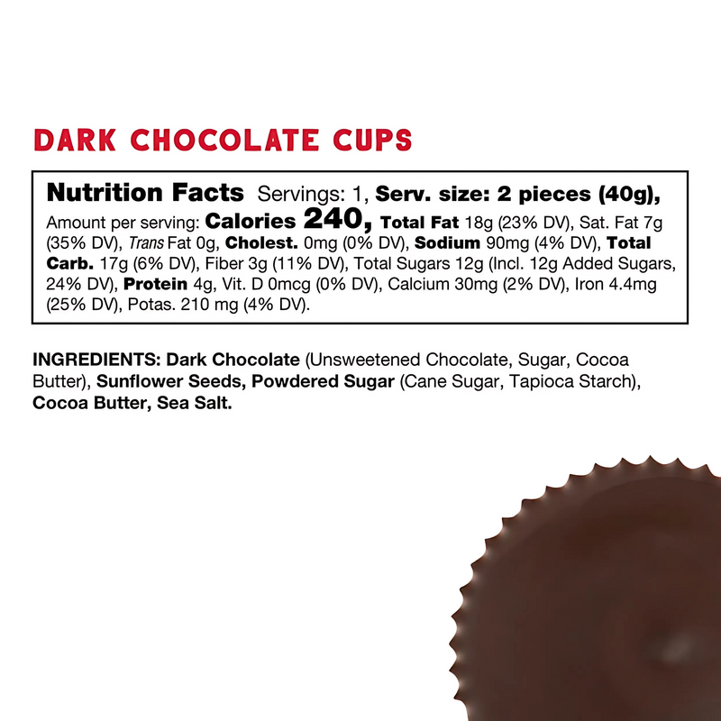 Load image into Gallery viewer, Free2b Sunflower Butter Cups Dark Nutrition