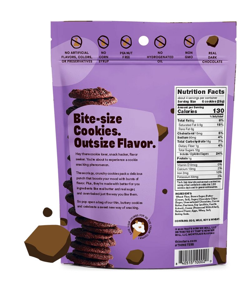 Load image into Gallery viewer, Thinsters Bite Size Cookies Brownie Back of Bag