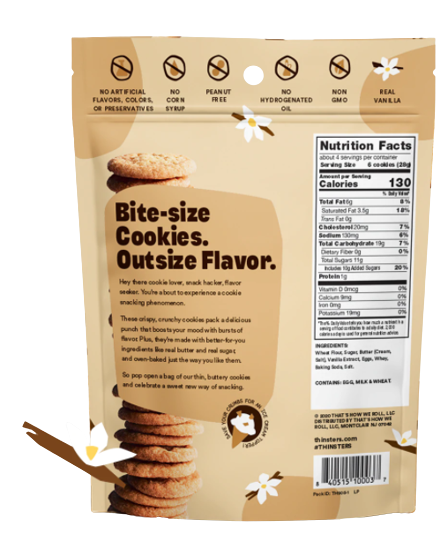 Load image into Gallery viewer, Thinsters Bite Size Cookies Vanilla Back of Bag
