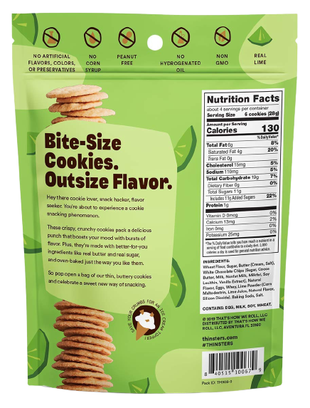 Load image into Gallery viewer, Thinsters Bite Size Cookies Key Lime Back of Bag