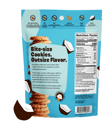 Load image into Gallery viewer, Thinsters Bite Size Cookies Coconut Back of Bag